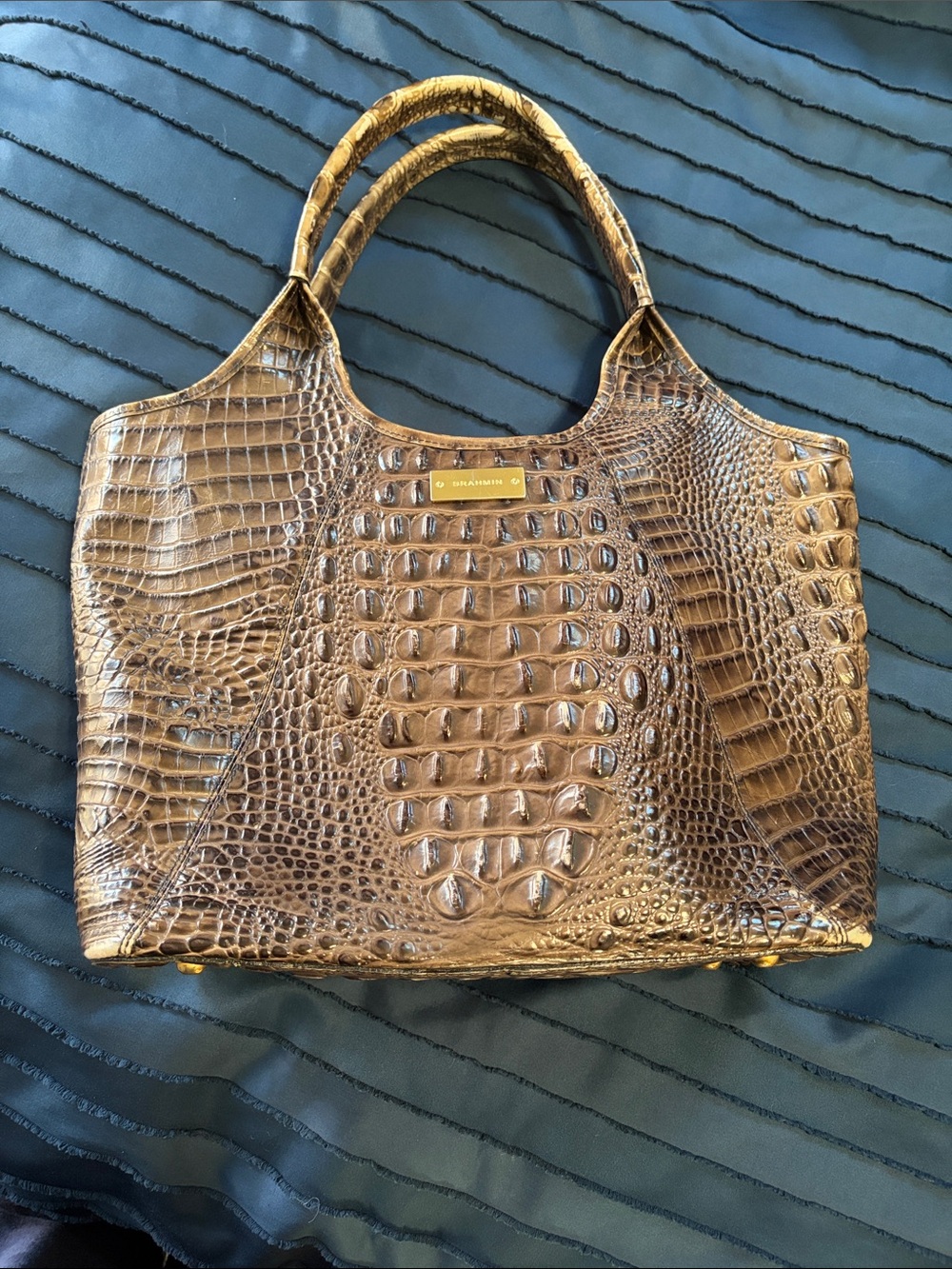 Brahmin Cognac Croc-Embossed Leather Tote